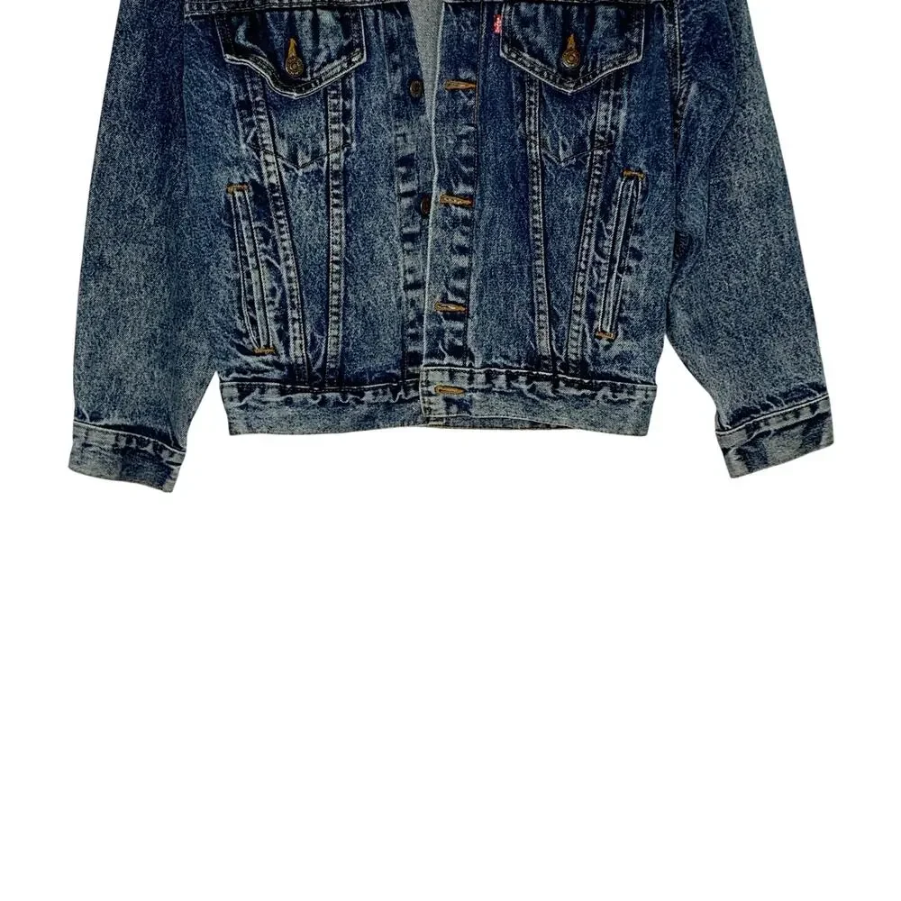 Vintage 80s Levis Acid Wash Denim Trucker Jean Jacket USA 4 Pocket XS Unisex - Picture 6 of 10
